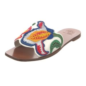 Tory Burch Bianca Multicolor Embroidered Leather Slides